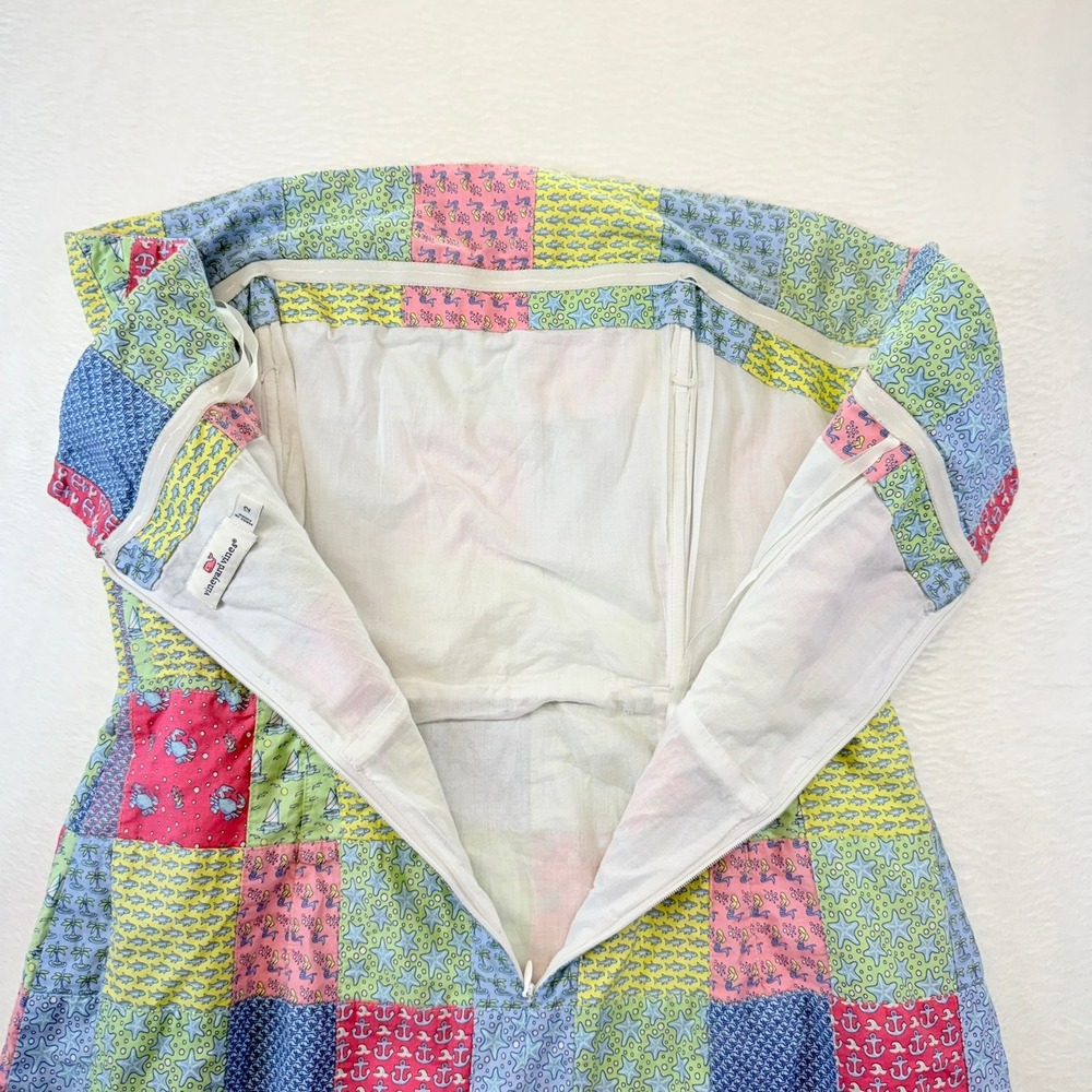 Vineyard Vines Strapless Dress Women's 12 Patchwork Nautical Multicolor Lined - Picture 8 of 12